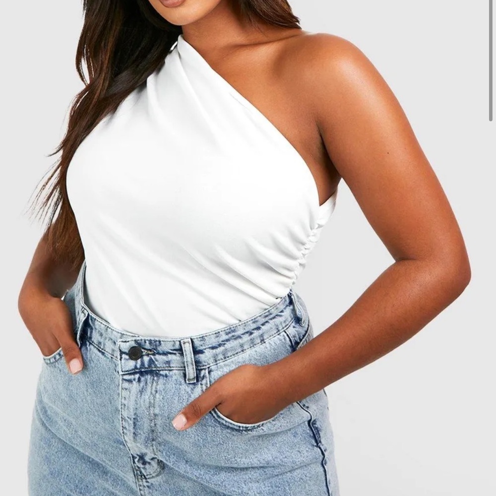 Boohoo White One-Shoulder Bodysuit